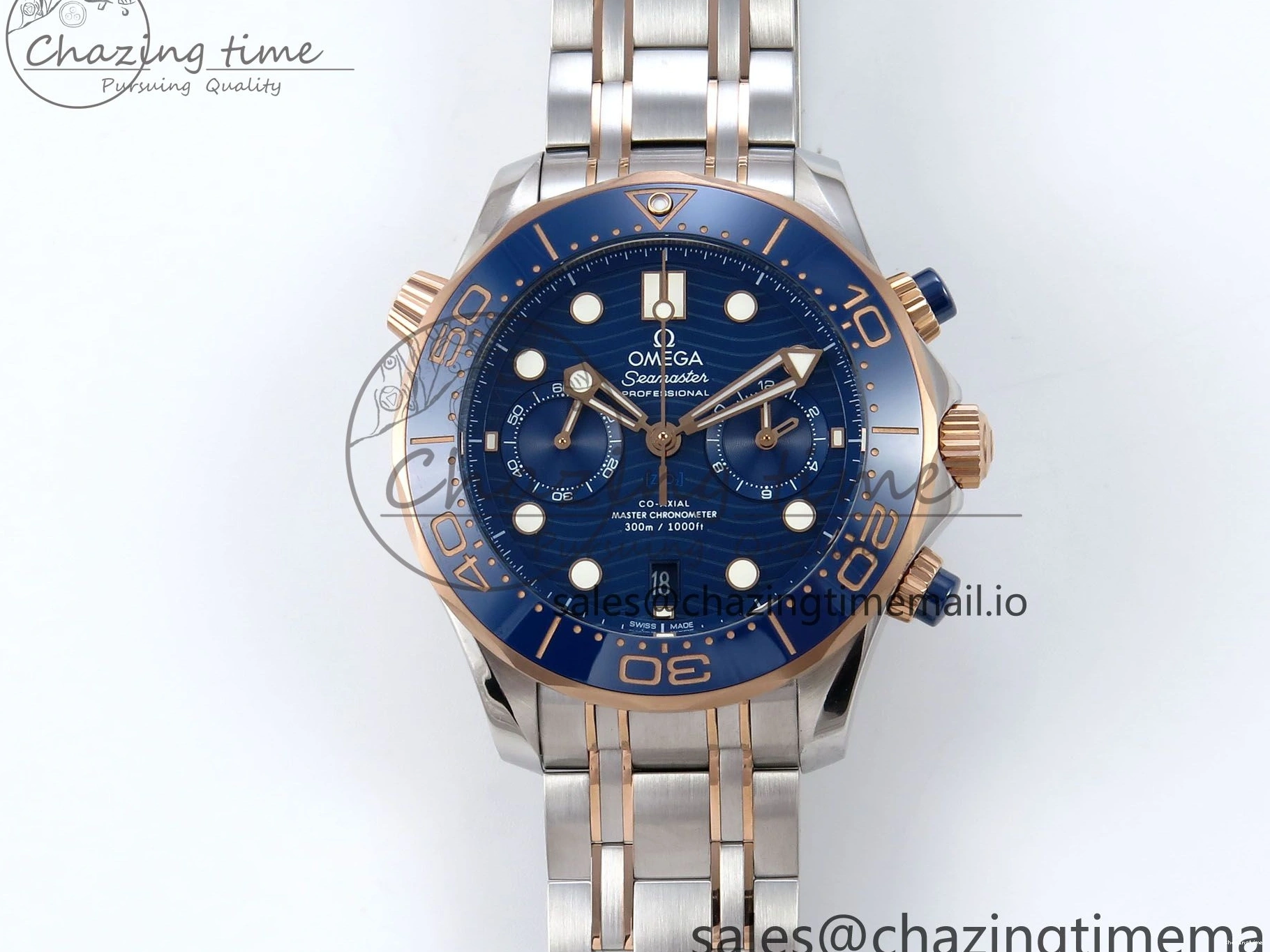 0131 Seamaster 300m Chrono SS RG OMF 1:1 Best Edition Blue Dial on SS RG Bracelet A Timeless 7686